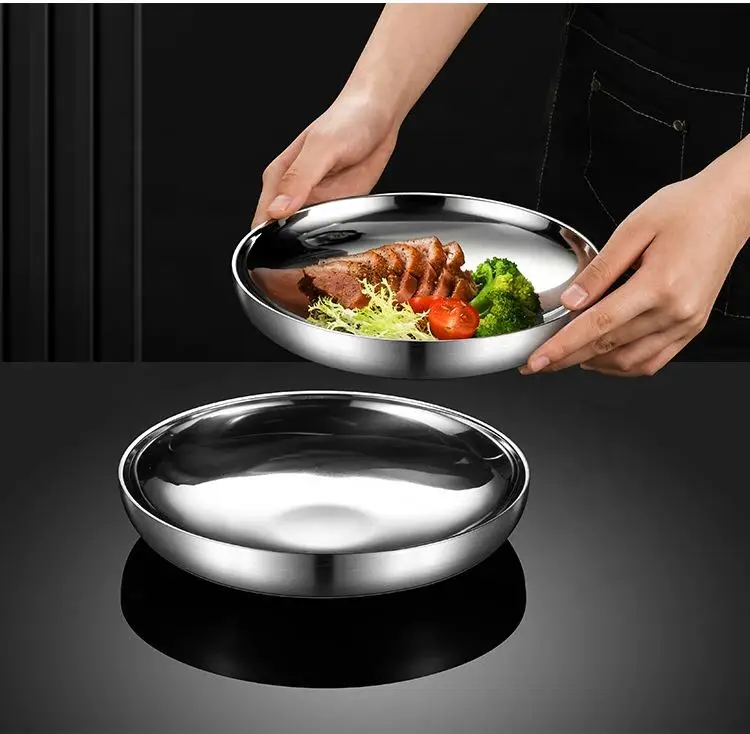 304 stainless steel Food Dishes Plate Kitchen Utensils Seasoning Plate Food Serving Tray Stainless Steel Dinner Plate Set