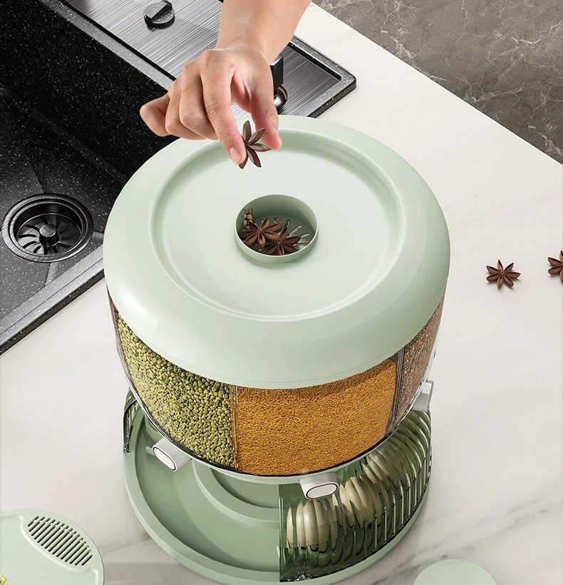 DS1830 Rotating Food Dispenser Sealed Cereal Dispenser Rice Tank Grain Box Rice Dispenser Rice Grain Storage Container