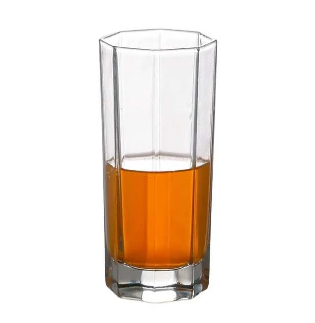Factory Wholesale DIY Cold Drinks Octagonal Glass Cup Transparent Plain 9OZ Highball Drinking Glassware Juice Beverage Tumbler