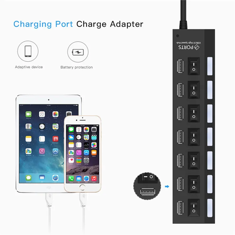 Многопортовый USB концентратор адаптер высокая скорость 7 портов вкл/выкл переключатель