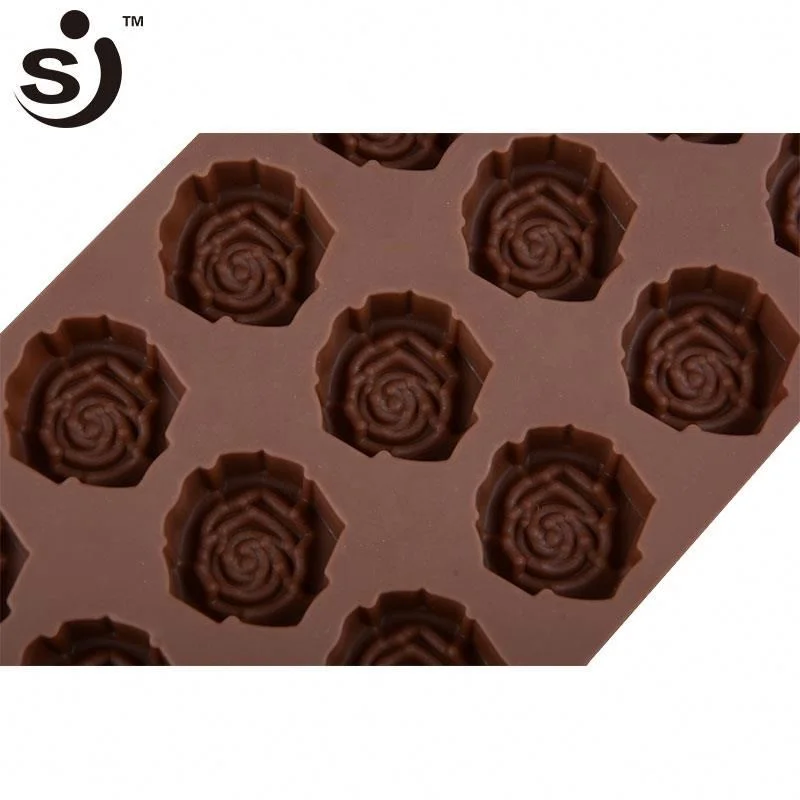 Cheap 15 Cavity Rose Flower Style Mini 3D Custom Non-stick Silicone Chocolate Mold