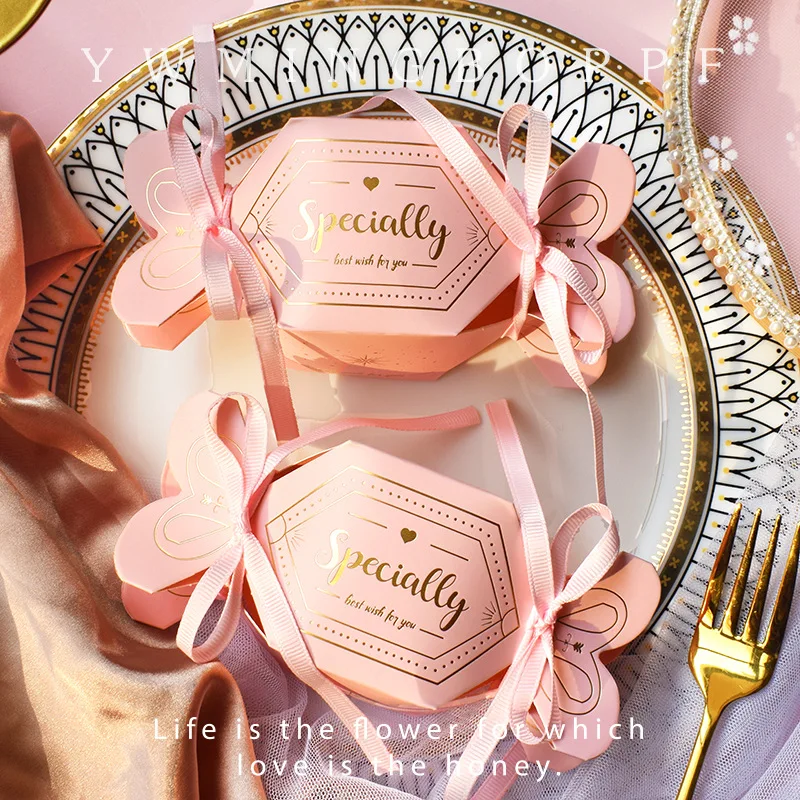 European Wedding Party Favor Vase Shaped Double Headed Candy Shaped Paper Sweet Boxes With Ribbon Flowers