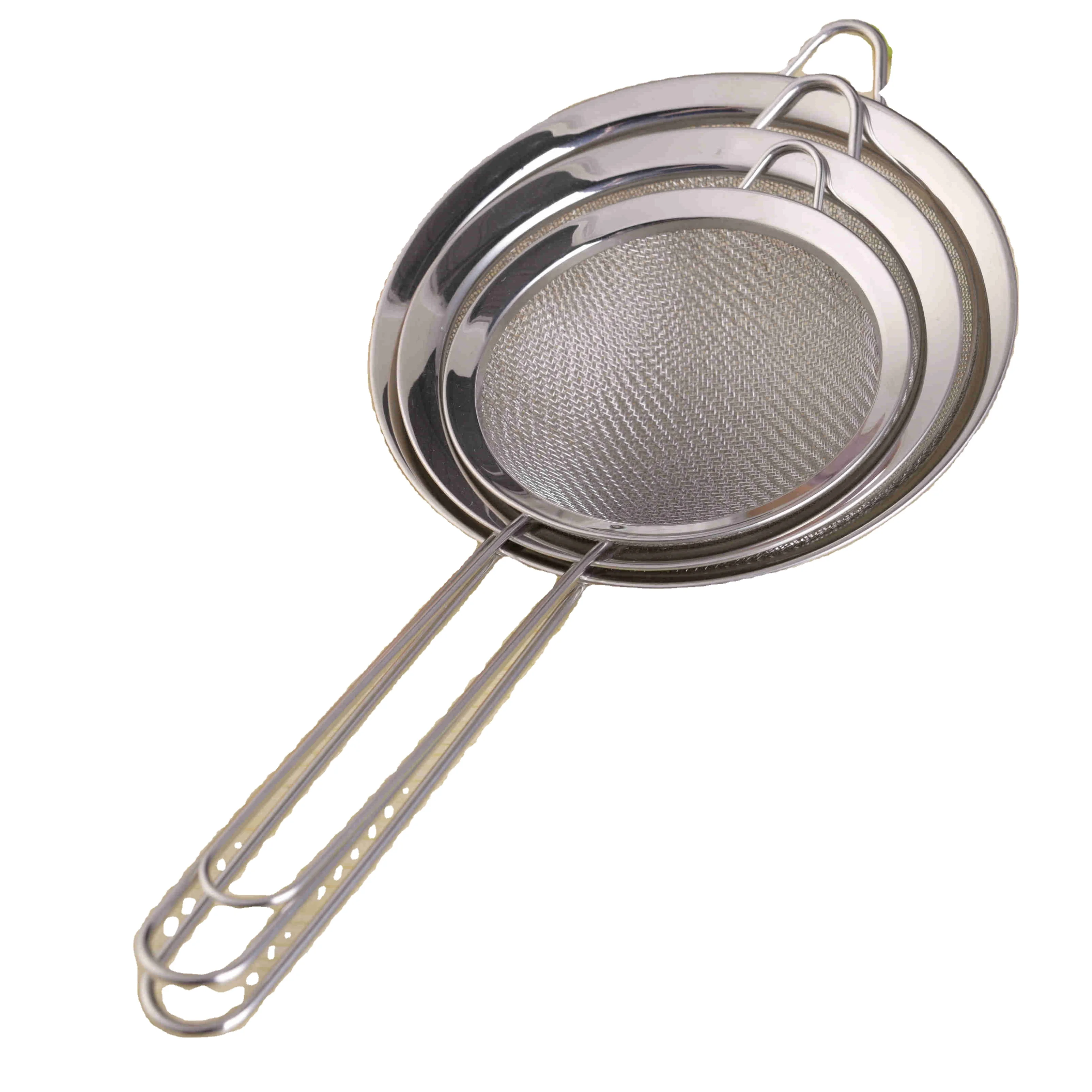 Factory Direct manufacture stainless steel strainer fine mesh strainer set with long handle