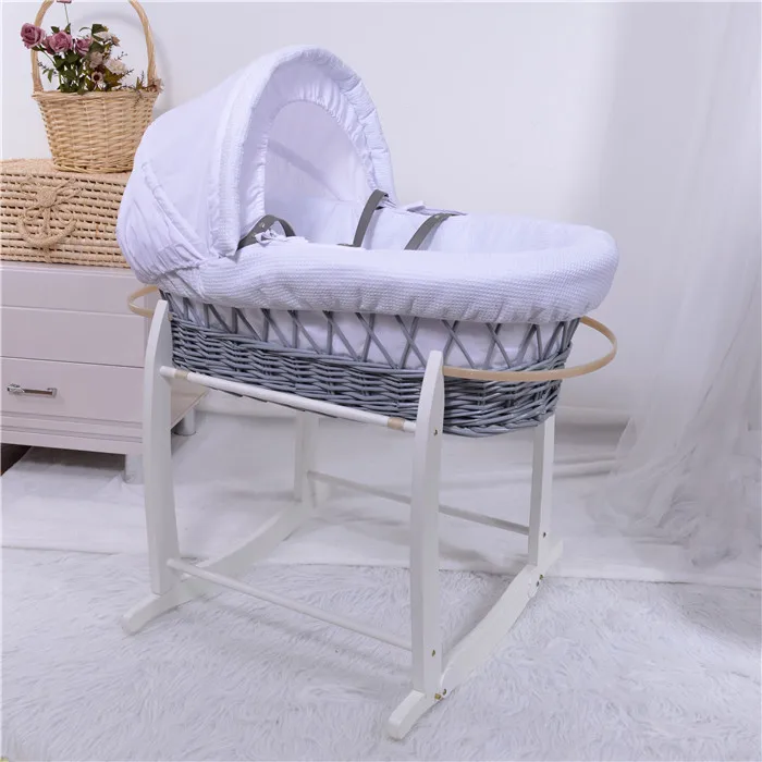 Custom handmade straw grey wicker moses baby basket natural baby sleeping basket bassinet