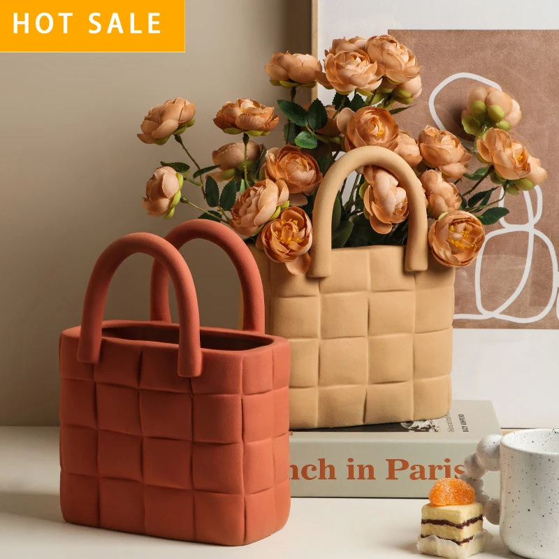 Цветочная композиция HY для гостиной, украшение для дома, сумочка, цветочный горшок, керамическая ваза