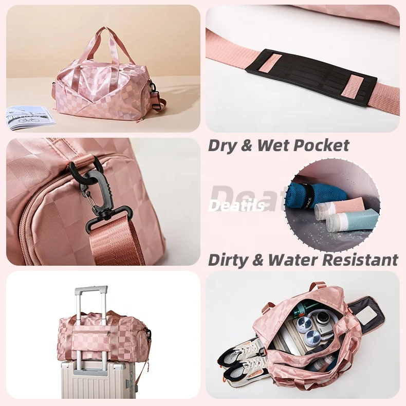 Checkerboard Waterproof Dry Wet Pocket Large Capacity Borse Da Viaggio Da Donna Travel Duffel Sport Bag with Shoe Compartment