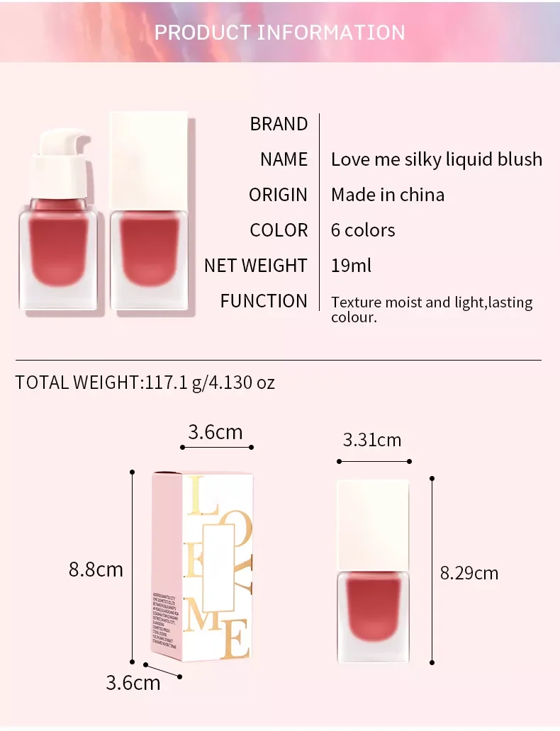 High Quality Makeup No Logo OEM Waterproof Liquid Blush Private Label Cream Blusher Makeup liquid Blush