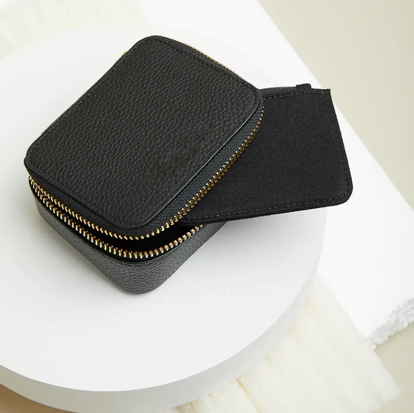 Hot sale custom pebble leather storage case black jewelry box travel watch jewelry organizers