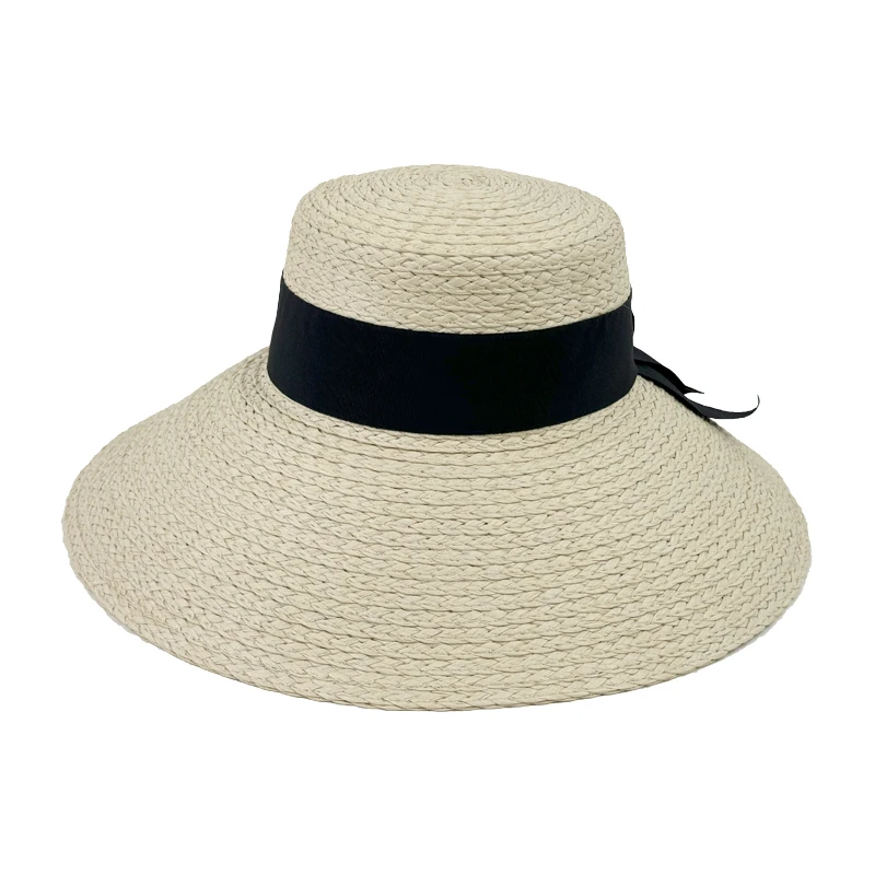 Заводская поставка соломенная шляпа с большими полями и черной лентой бантом ультрафиолетовая Защитная для женщин
