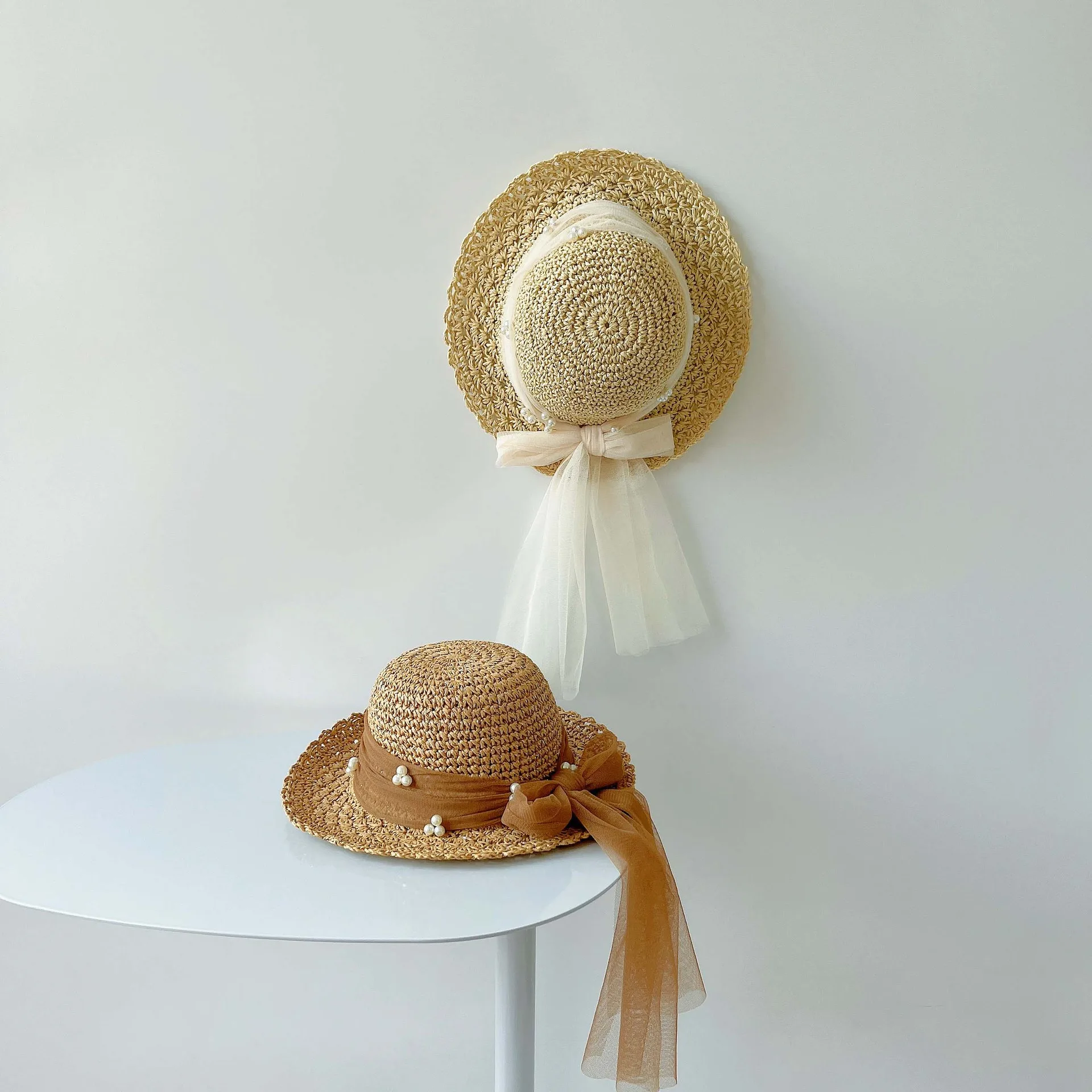 Baby Boy Girl Straw Hats Summer Children Handmade Foldable Lace Beach Sun Outdoor Hat