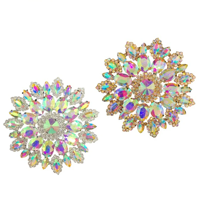 Sew On Crystal AB Glass Rhinestone Applique Big Flower Sewing Crystal Stones For Dress Shoes Crafts on Wedding accessories