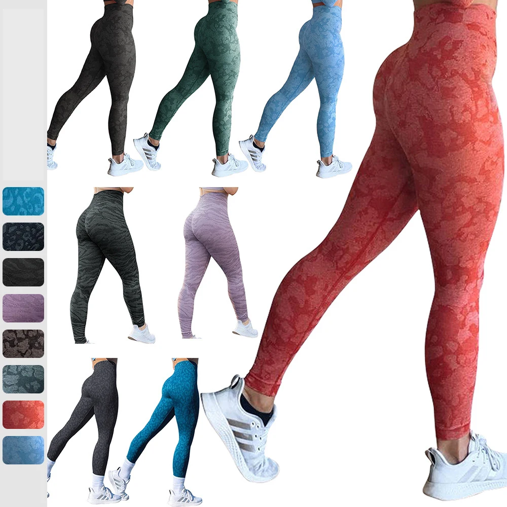 New Design Custom Logo Recycled Lady Sportswear Pants Wholesale High Waist Workout Fitness Women Yoga Seamless Camo Leggings