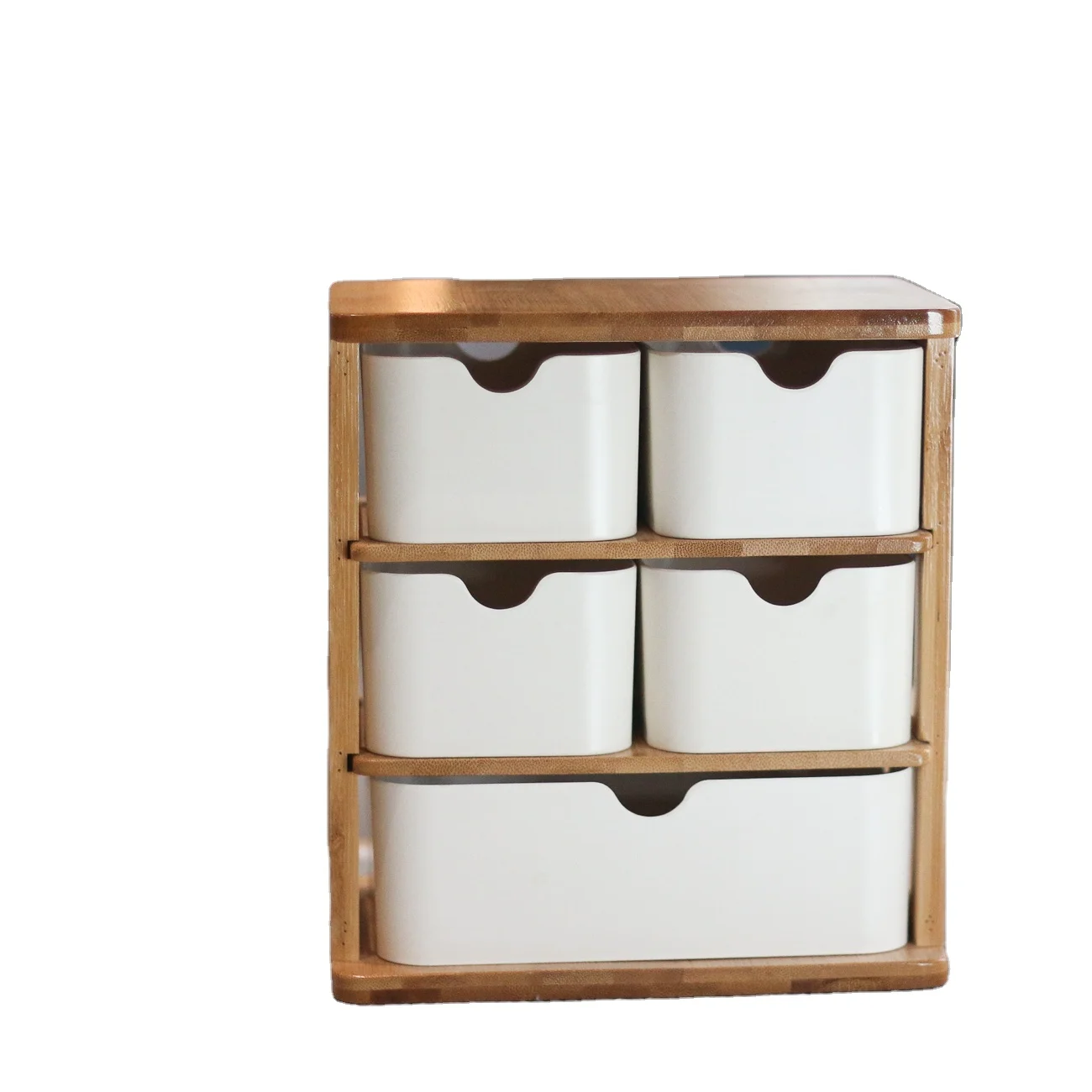 No Plastic 4 Layers Bamboo Desk Drawer Storage Organizers for Cosmetic Makeup Stationery