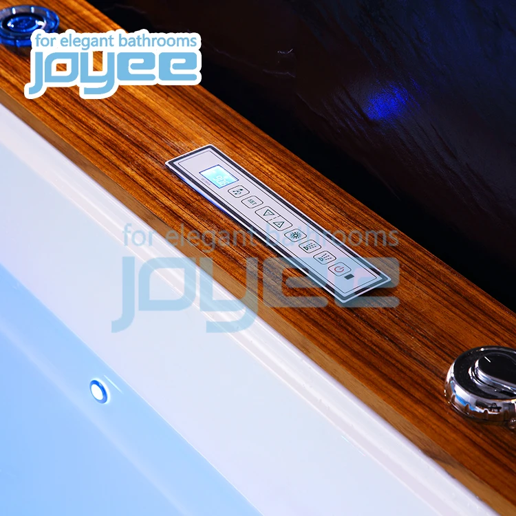 JOYEE 2021 new design 4 person hotel bathroom glass window hydro spa bath tub Teak wood whirlpool bathtub massage price in dubai