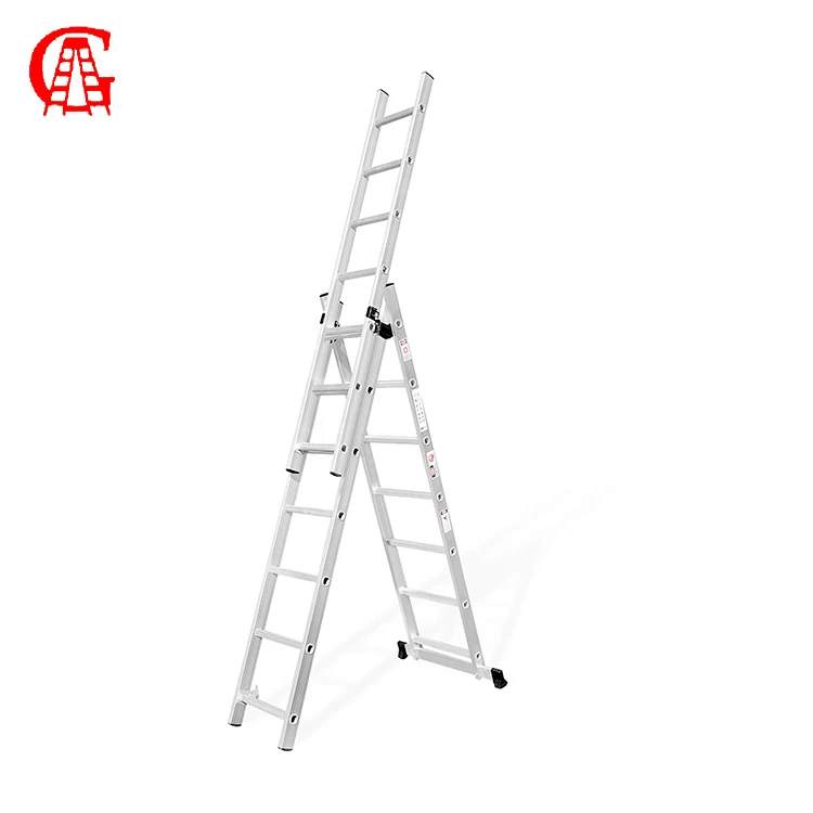 3 sections Aluminum Combination Extension Ladders  Home Climbing Roof Tool Lightweight Domestic Ladder