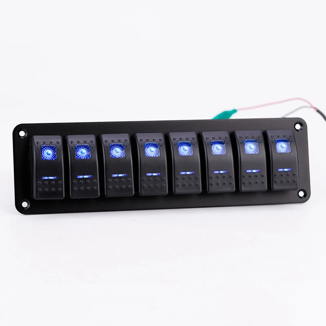 12V/24V 8 Gang Rocker Switch Panel Waterproof On-Off Toggle Switches with Blue LED Light for RV Marine Boat Car Vehicles