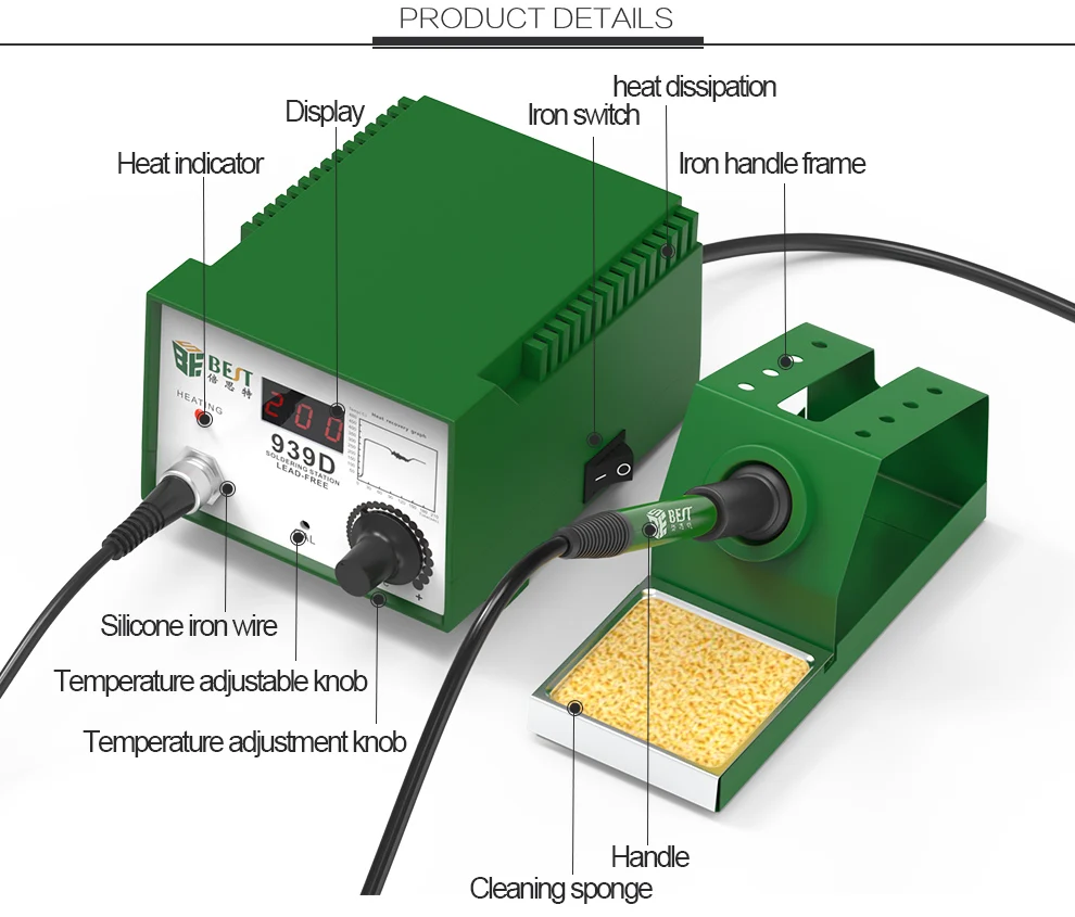 Customized  939D OEM ODM  75w estacao ferro de solda retrabalho SMD constant temperature soldering stations