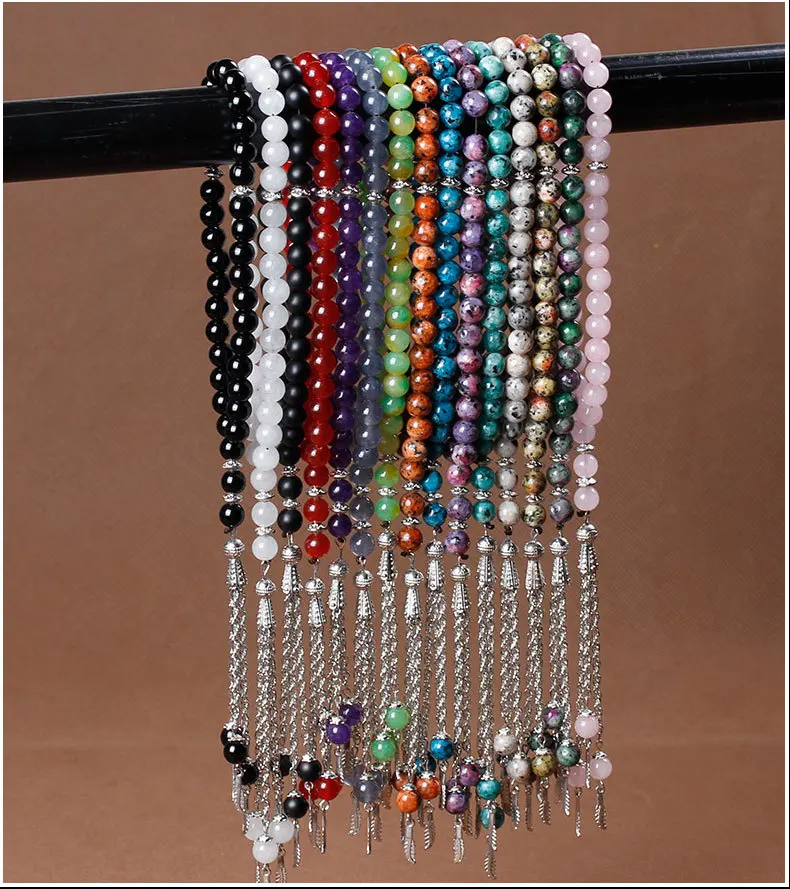 tasbih beeds Muslim Rosary 33 Beads Natural Stone Agate Tassel Tasbih Prayer Beads