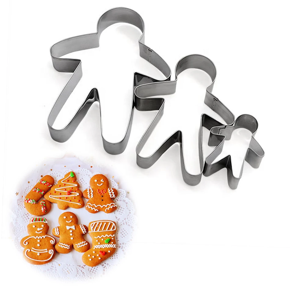 3Pcs Baking Diy Cake Tools Pastry Bread Decorating Stainless Steel 3D Christmas Ginger Gingerbread Man Cookie Cutter