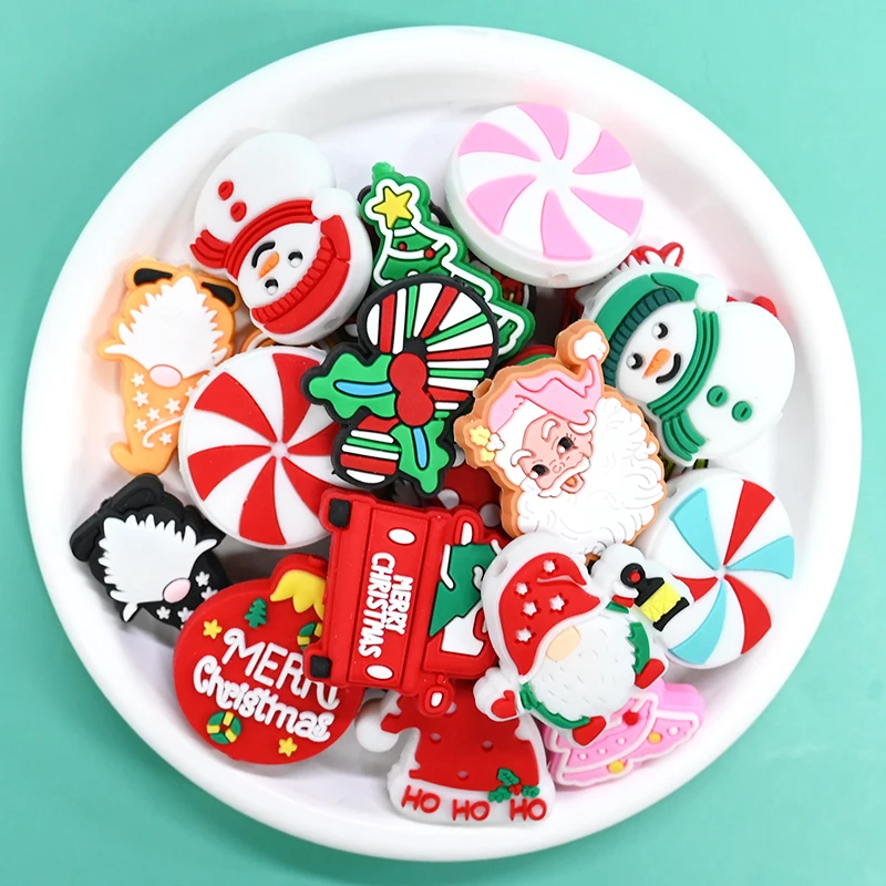 Hot Selling Cute Christmas Snowman Silicone Christmas Gifts Cartoon Bead Silicone Focal Beads For Pen Making Accessories