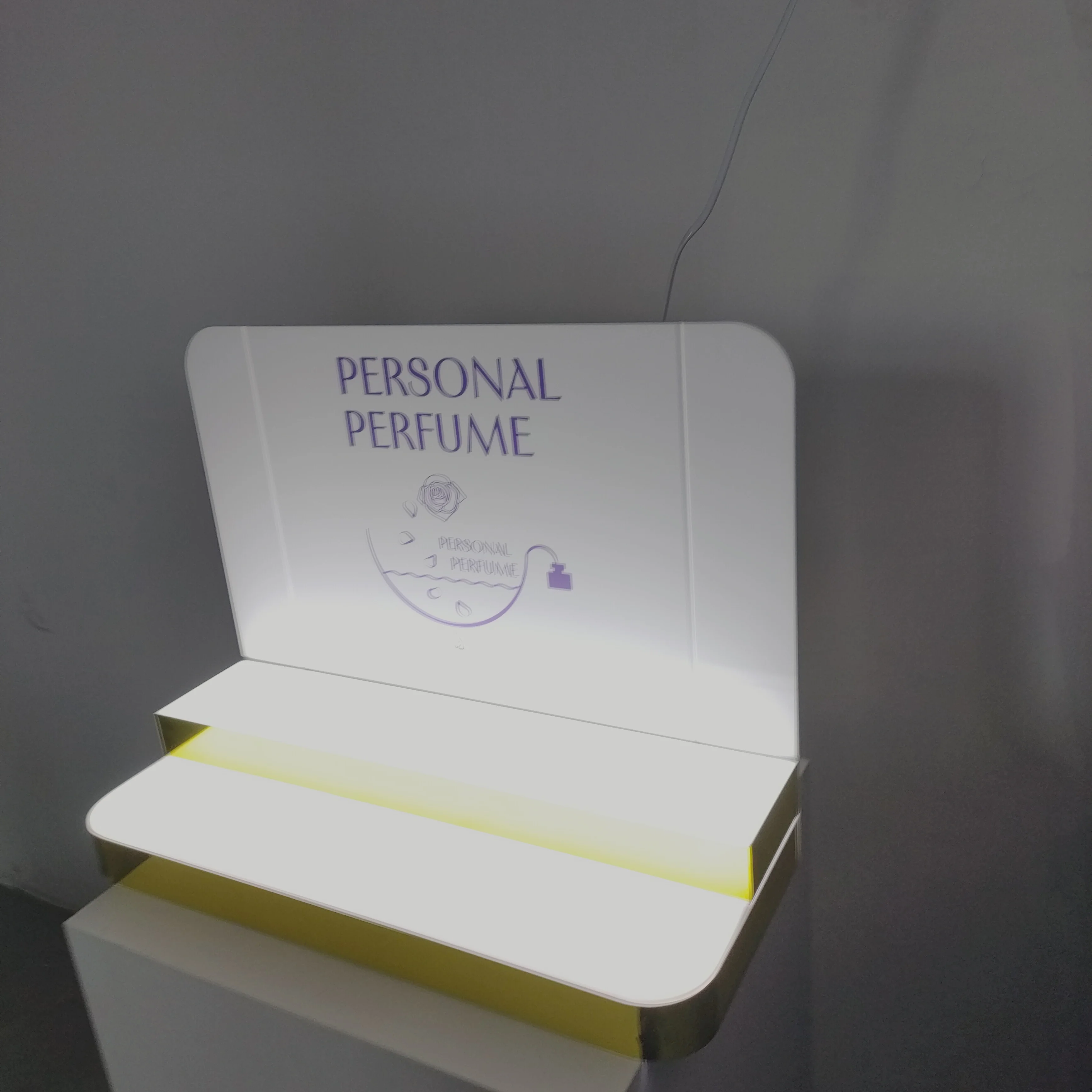 High Quality Customize Acrylic Display Cosmetic Product Display Stands Luminous Two-Layer Perfume Display Rack