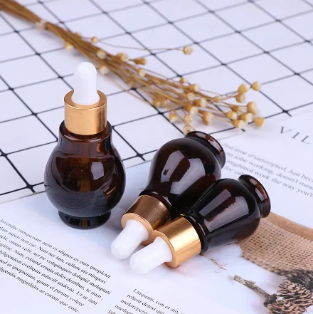 10ml/20ml/30ml Empty Amber Glass Gourd Dropper Bottle Essential Oil Perfume Pipette Bottles Refillable Container