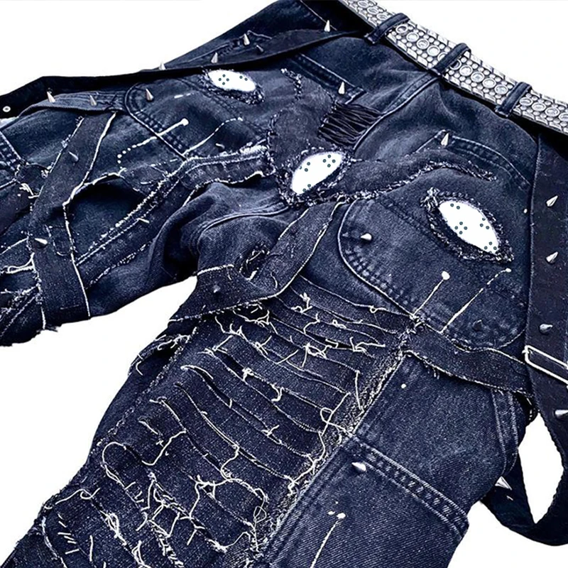 DiZNEW Custom Y2K Spray Denim Jeans Slim Skinny Straight Leg Denim Jeans Clothes Men Jeans