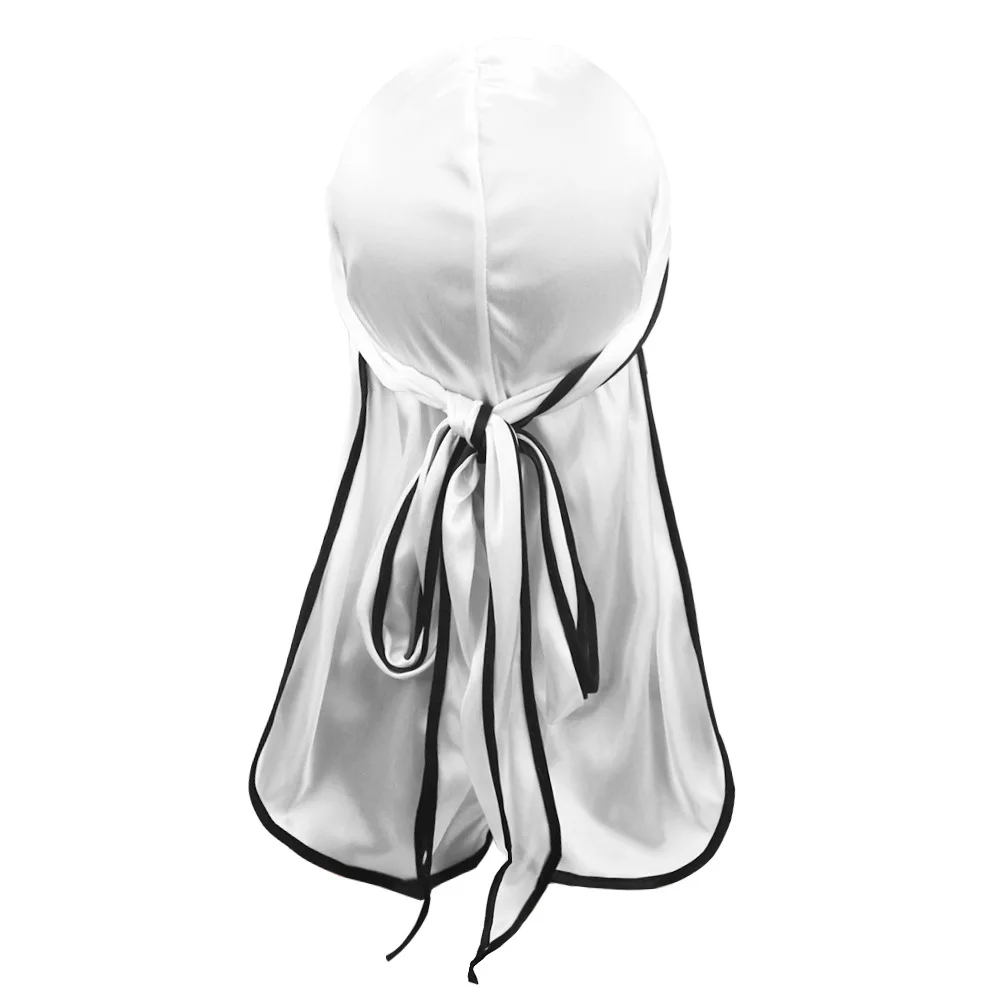 Wholesale Custom Logo Long Tail Satin Durag Silky Designer Hip Hop Headband Silk Durag