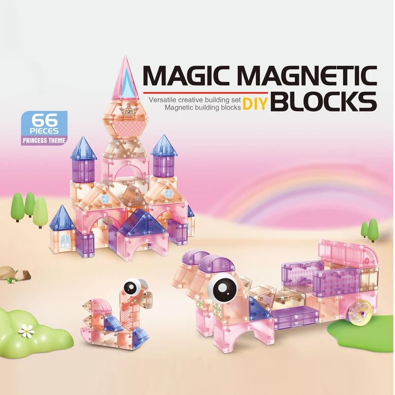 Princess Theme 66pcs of 3d magnetic puzzle cube stacking magnet toy Preschool Educational Construction Sensory Montessori Toys
