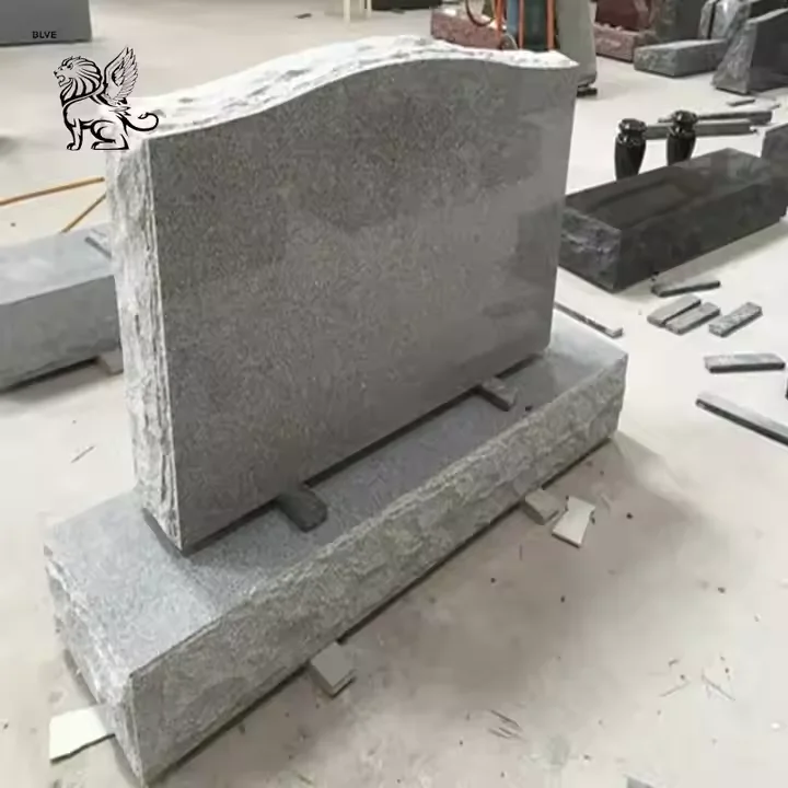 BLVE Modern Design Cemetery Hand Carving Angel Sculpture Natural Stone Tombstone Grey Marble Heart Shape Monument