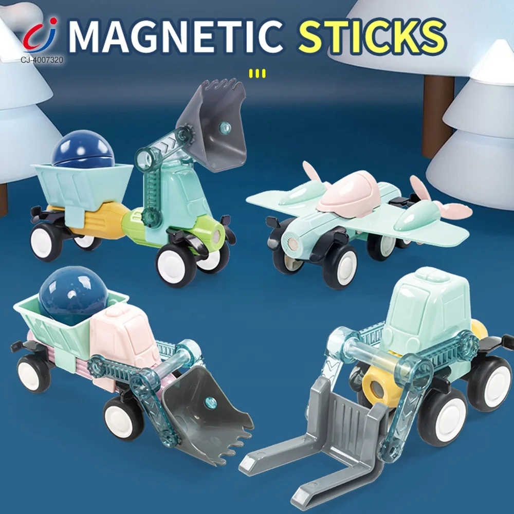 Chengji stem magnetic blocks diy assembly engineering vehicle building block toy set magnetic sticks building blocks for kids