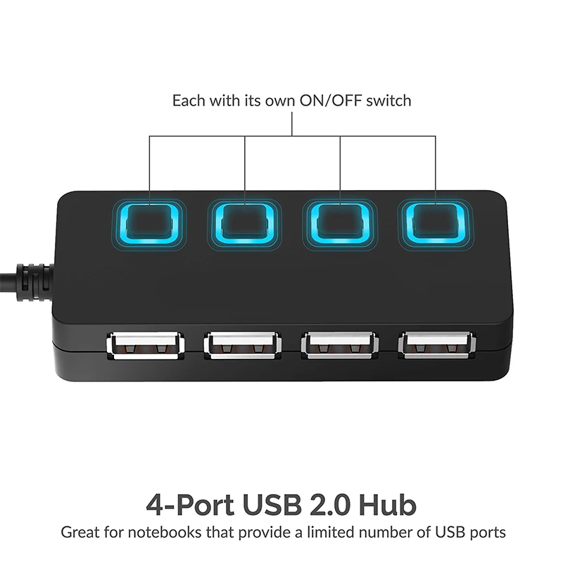 4-Port USB 2.0 3.0 4 in 1 Data Hub with Individual LED lit Power Switches for Mac & PC mobile charger cabinet & laptop computer