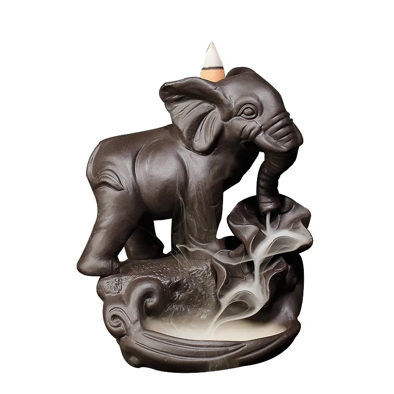 Elephant Backflow Incense Holder Ceramic Incense Burner with 10PCS Backflow Incense Cones for Home Office Decor