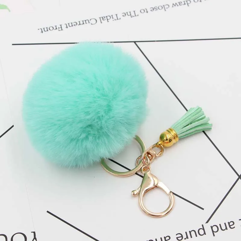 8cm Fluffy Pom Pom Keychains Faux Rabbit Fur Pompom With Silver Keyring Cute Key Accessories Christmas Gifts