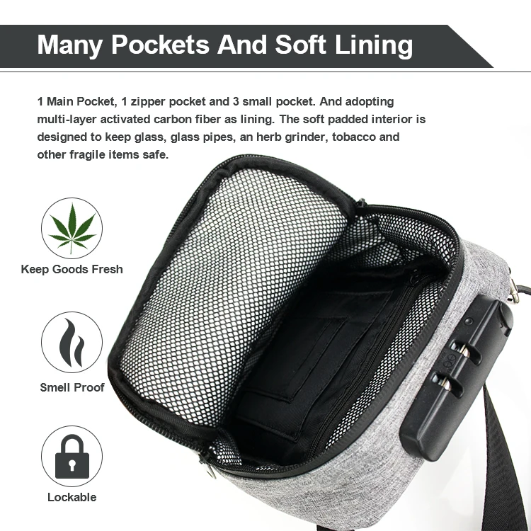 
Custom Locking Smellproof odor proof stash Bags Carbon Lined Messenger smell proof bag weed 