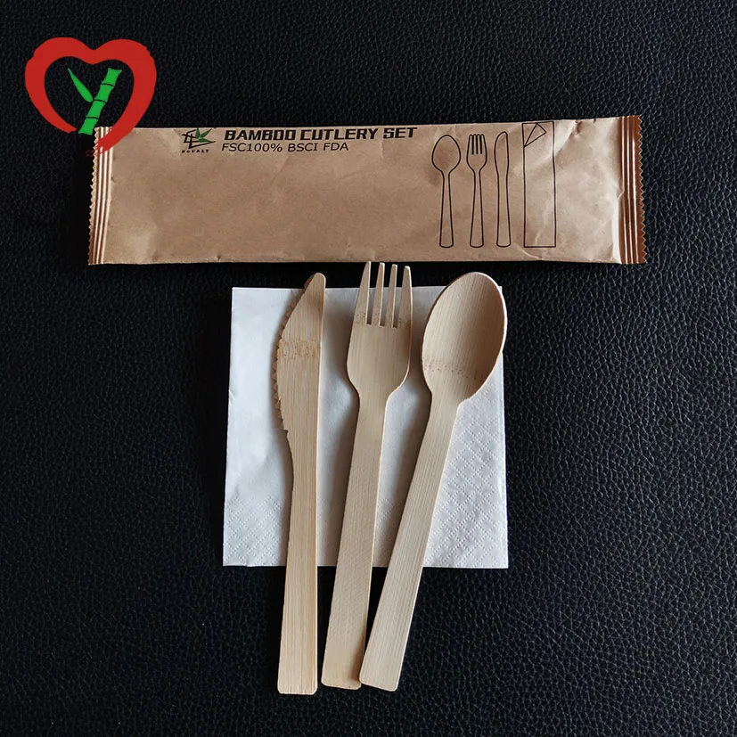 Compostable Eco Friendly Bamboo Cutlery Set Disposable Tableware
