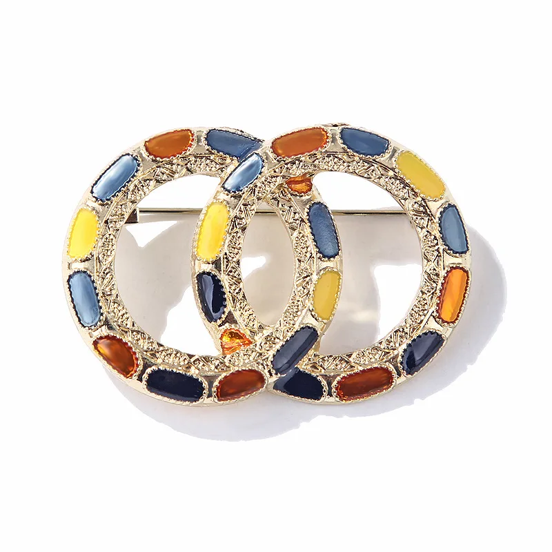 
Fashion Antique Double-Ring Oil Drip Enamel Brooch Men And Women Vintage Anti-Glare Brooch Jewelry Gift 