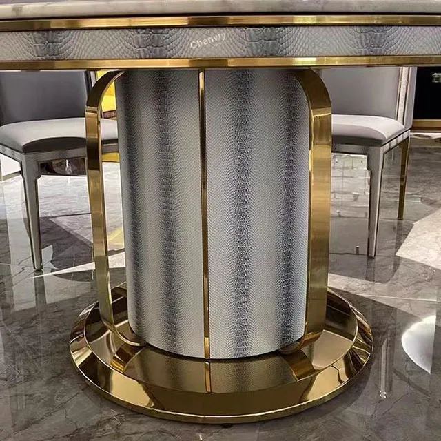 519B Italian style modern simple light luxury high-end marble round dining table and chair set for dining room