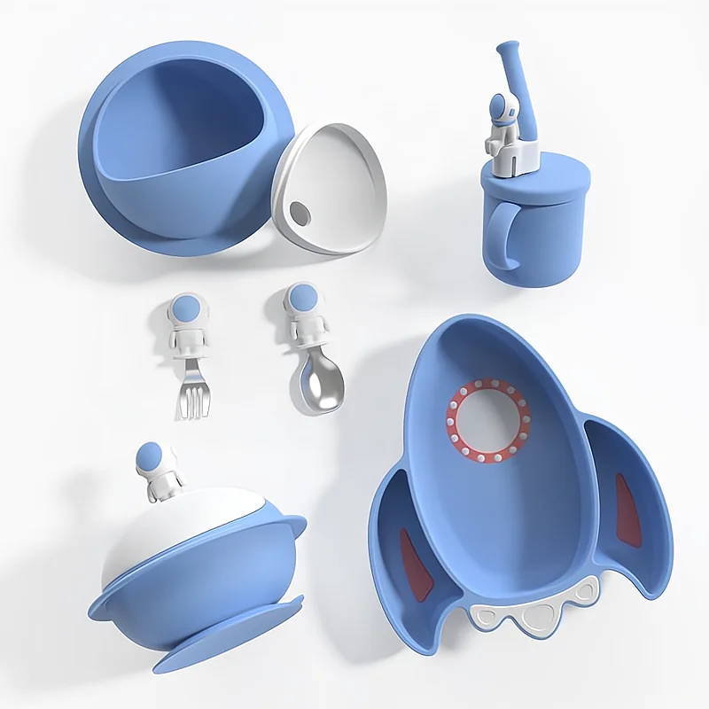 Wholesale Food Grade Silicone Dinnerware Baby Feeding Nursing Products Suction Plate Bowl Sippy Cup Spoon And Fork Tableware Set
