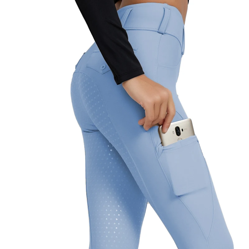 New Arrival Light Blue Women Riding Breeches Full Seat silicone Four Ways Stretch Riding Pants Leggings Equestrian Clothing