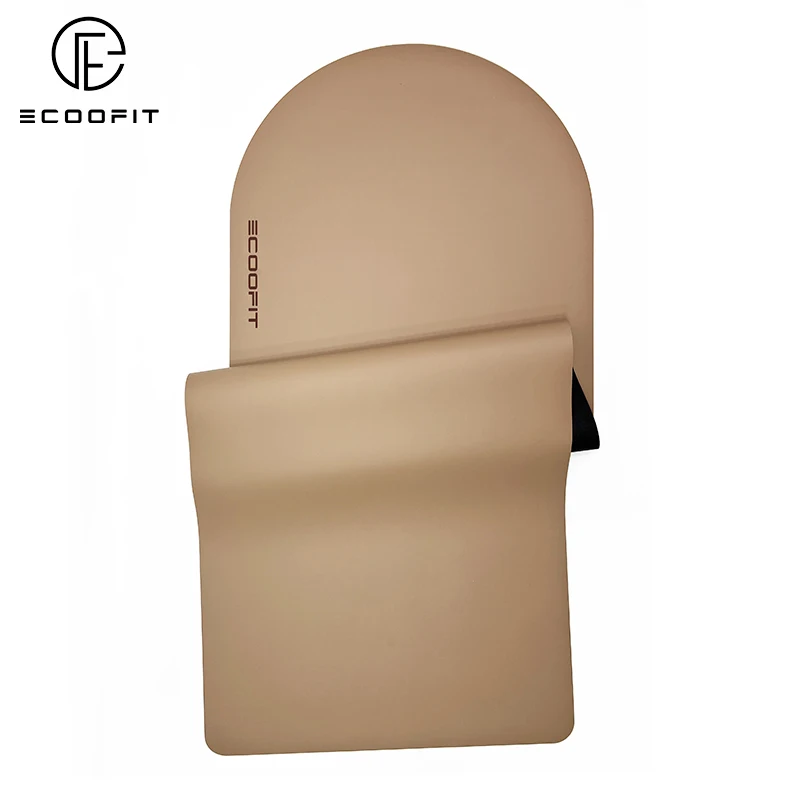Milk Tea Beige Sand Nude Eco Custom Non Slip Natural Rubber PU Arch Oval Curve Shaped Rounded Yoga Mat 5mm With Align Body Line