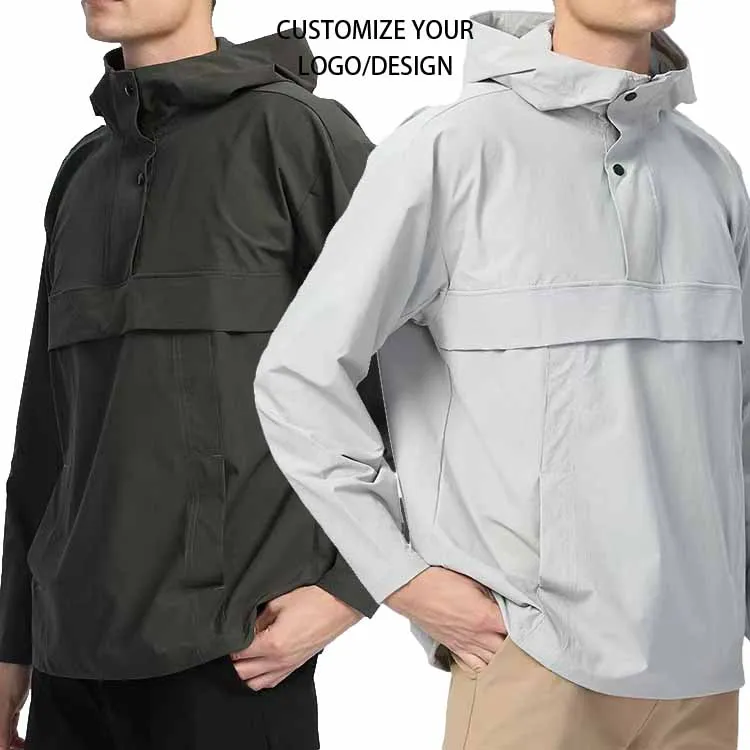 OEM Wholesale Nylon and nylon Running Waterproof Windproof Custom Anorak Windbreaker Jacket For Men hoodies worker jacket
