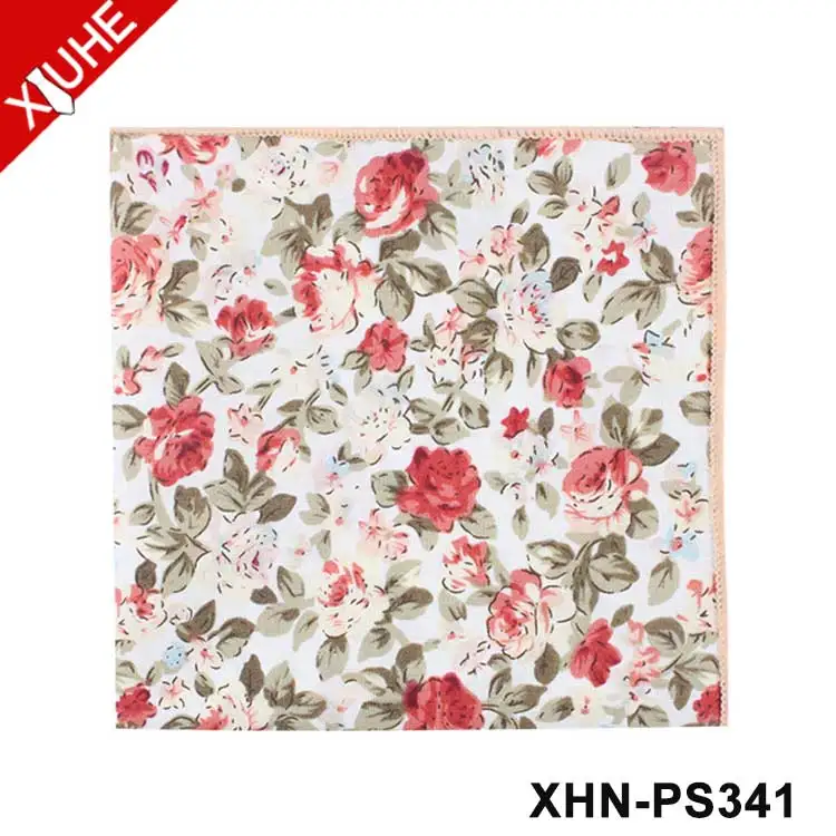 OEM Fashion Design Flower Handkerchief Mens Pocket Square Custom 100% Cotton Pocket Square
