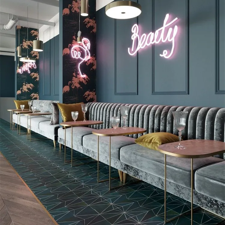 Luxury PU Leather Double Side Coffee Bar Shop Commercial Furniture  Restaurant Sectional Booth Seating Sofa