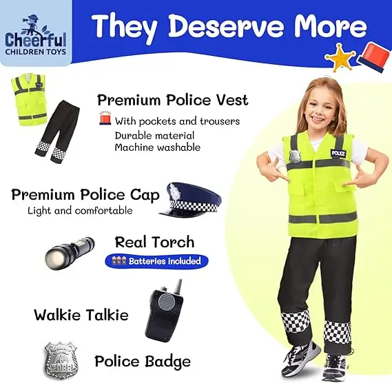 Kids police play set fancy dress costume for 3-5 years old kids,police costume for child pretend play dress up game with siren