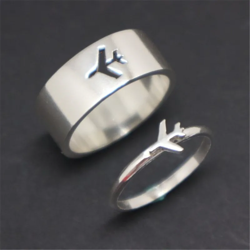 Airplane Couple Ring for Women Men Pilot & Flight Butterfly Dinosaur Shark Ring Attendant Wedding Set Aviation Lover Gift