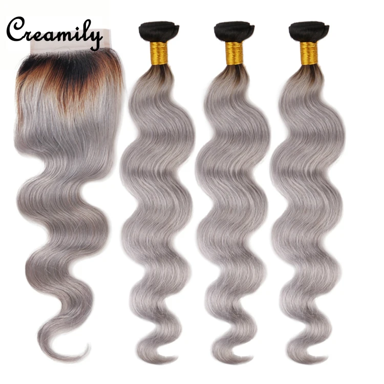 
Black Grey Hair Weave Two Tone Ombre 1b/ Gray Brazilian Human Hair Weave 