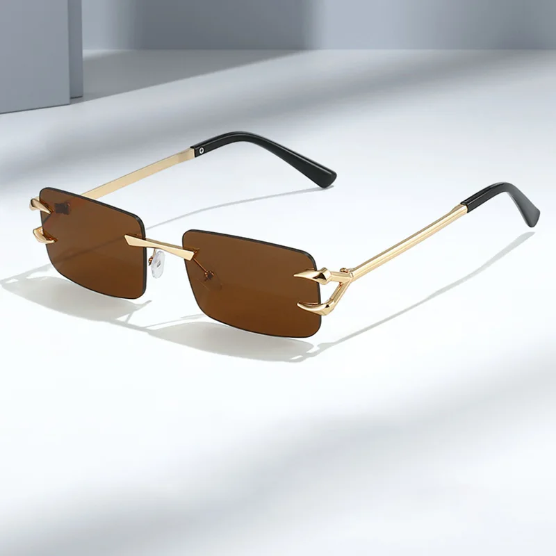DL Glasses wholesale rectangle rimless sunglasses sea color uv protection sun shades custom logo unisex eyewear