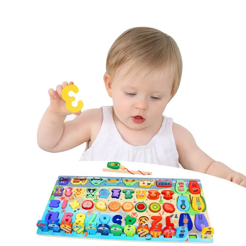 New Design 7 In 1 Logarithmic Plate wooden early educational toys Wholesale learning Montessori fishing toys for child