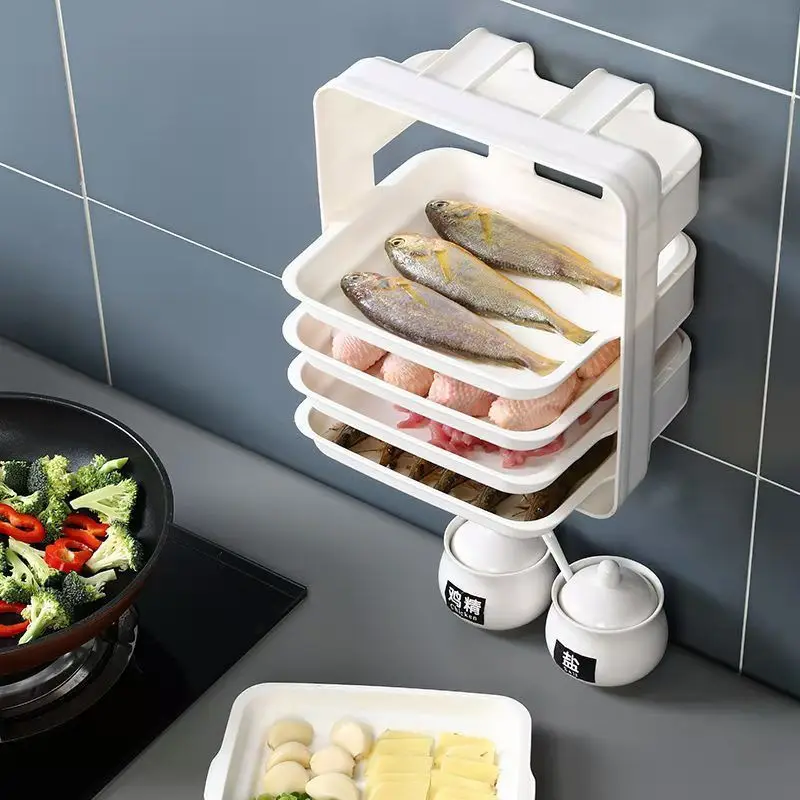 Kitchen Multi-Layers Hot Pot Side Dish Storage Rack Wall-Mounted